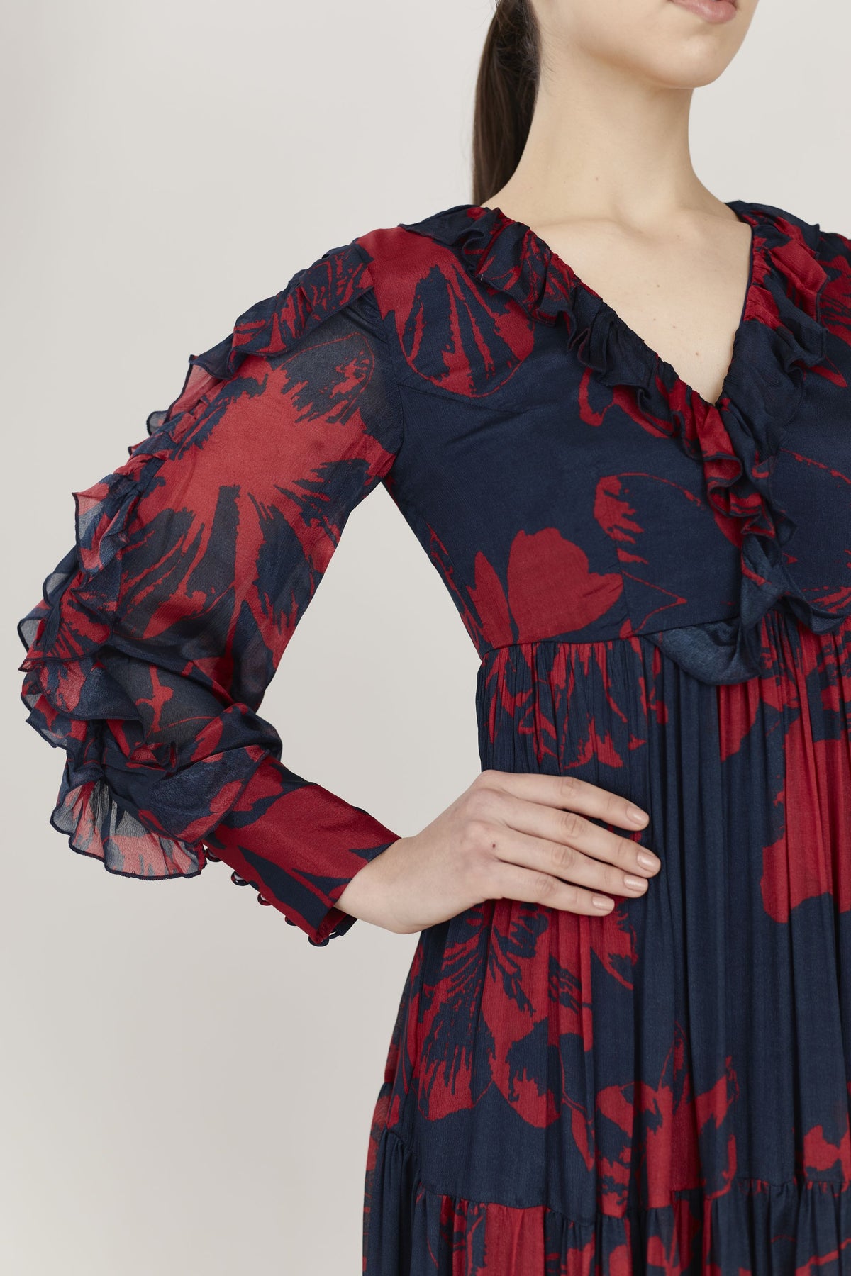 BLUE AND RED FLORAL LONG DRESS BLUE AND RED FLORAL LONG DRESS