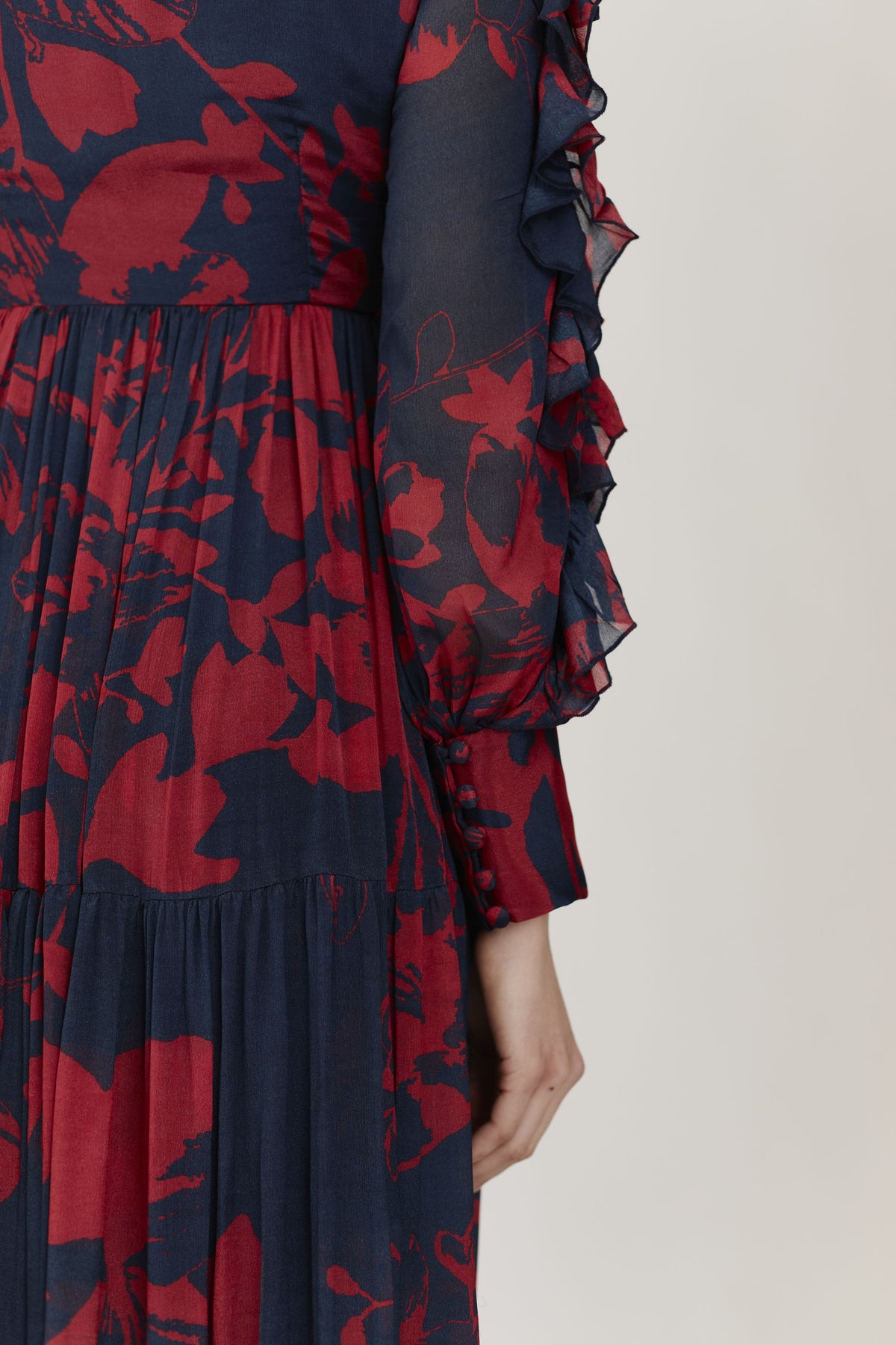 BLUE AND RED FLORAL LONG DRESS