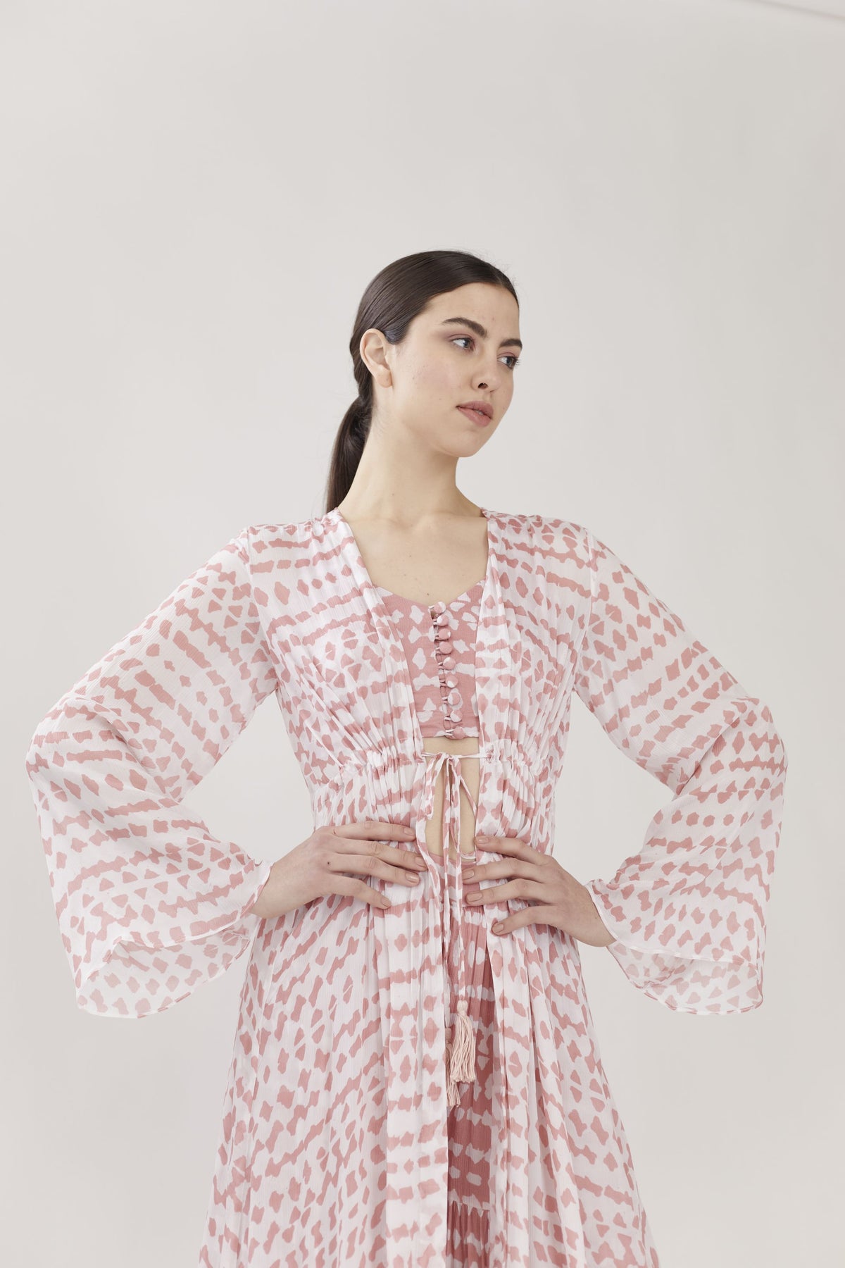 WHITE & PINK ABSTRACT KAFTAN CAPE