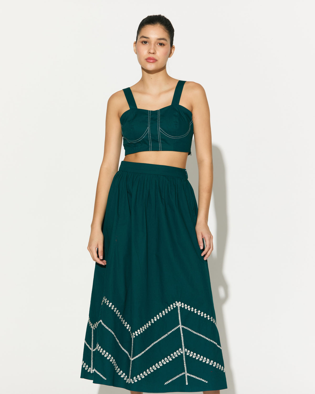 TEAL EMBROIDERED SKIRT