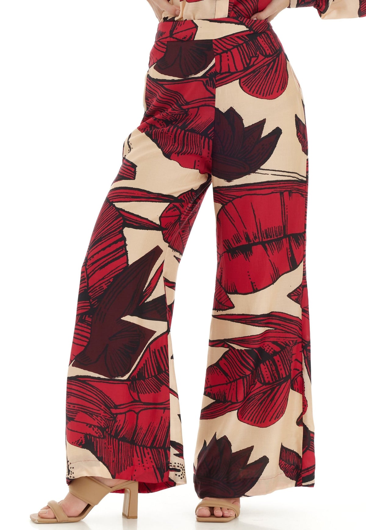 OFF WHITE, RED & BROWN FLORAL PANTS