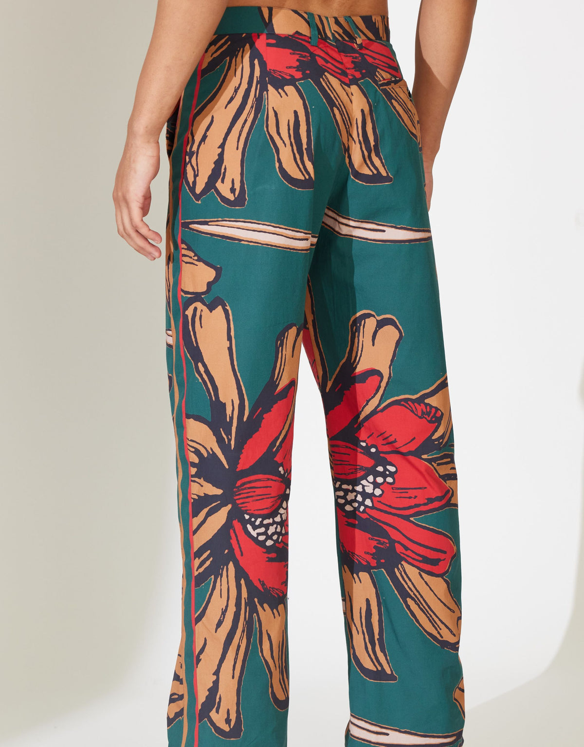 GREEN, BEIGE AND RED FLORAL PANTS