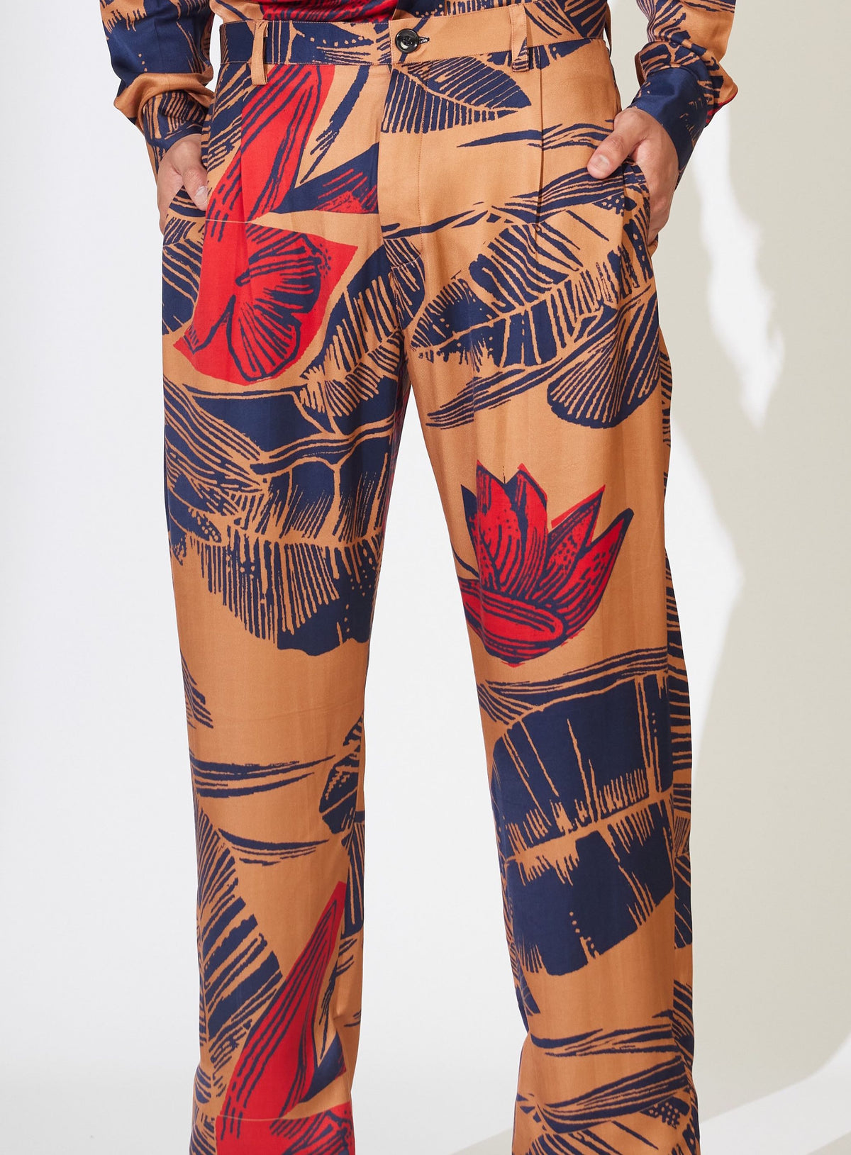 RUST, BLUE AND RED FLORAL PANTS