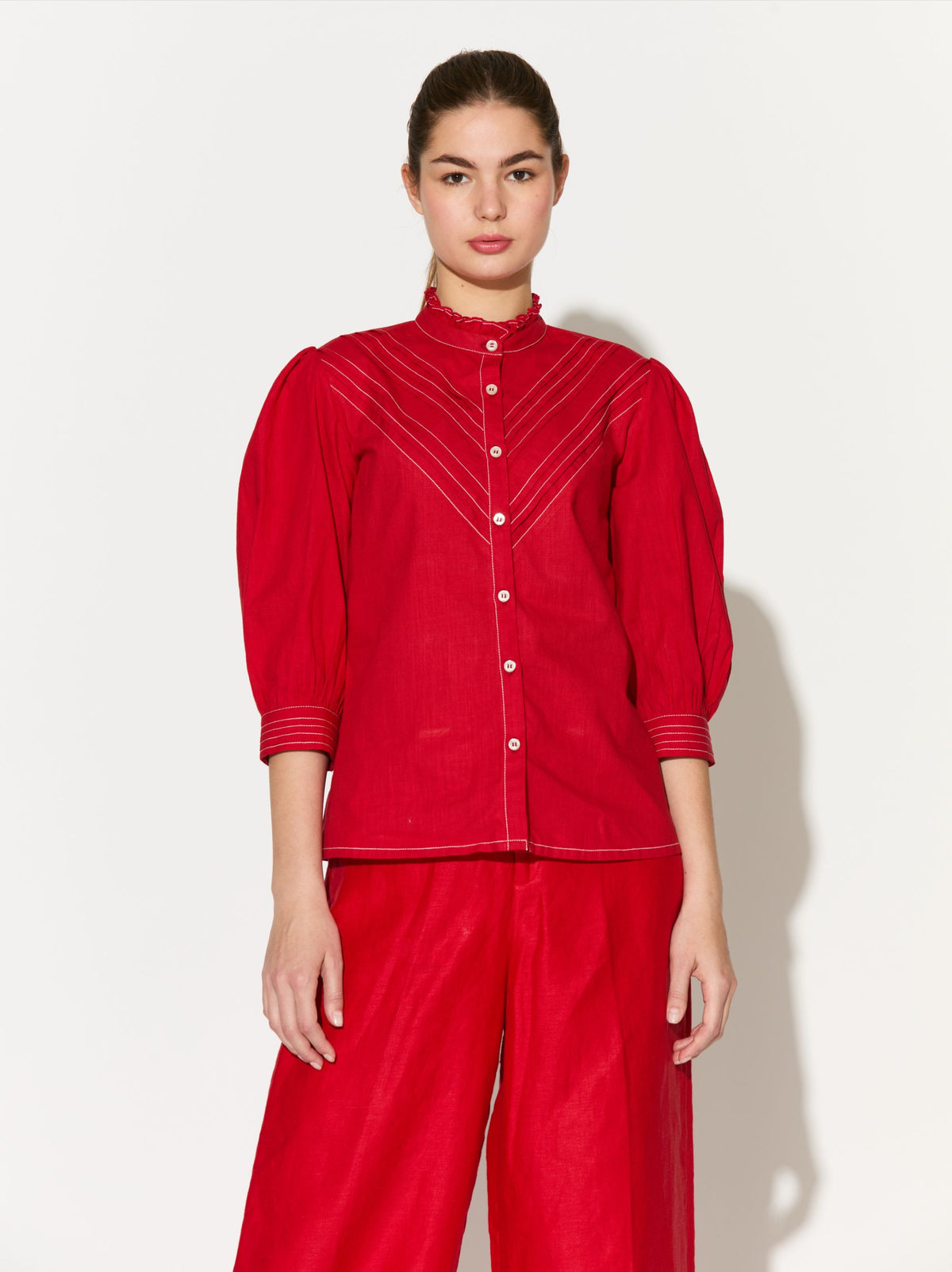 RED FRILL COLLAR SHIRT