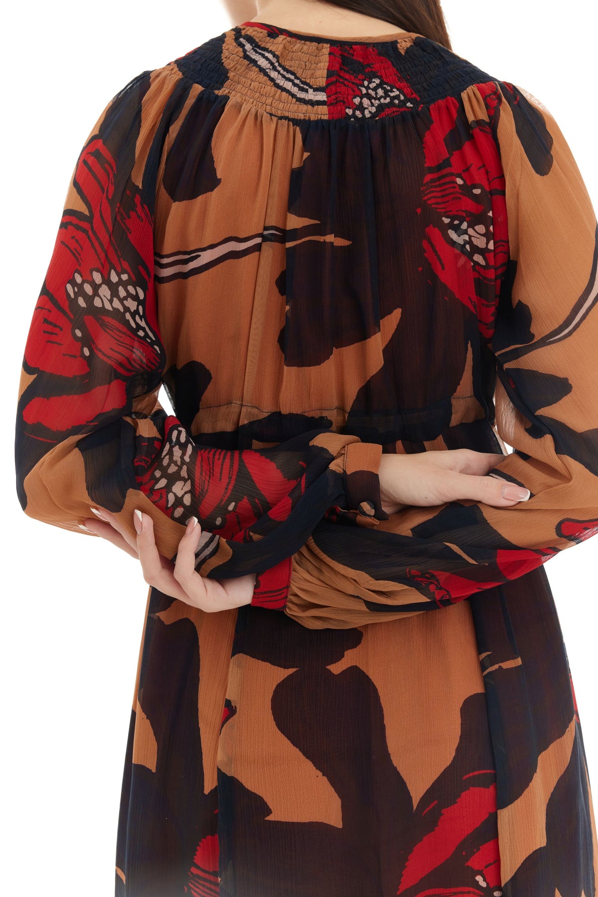 ORANGE & BROWN FLORAL KAFTAN DRESS