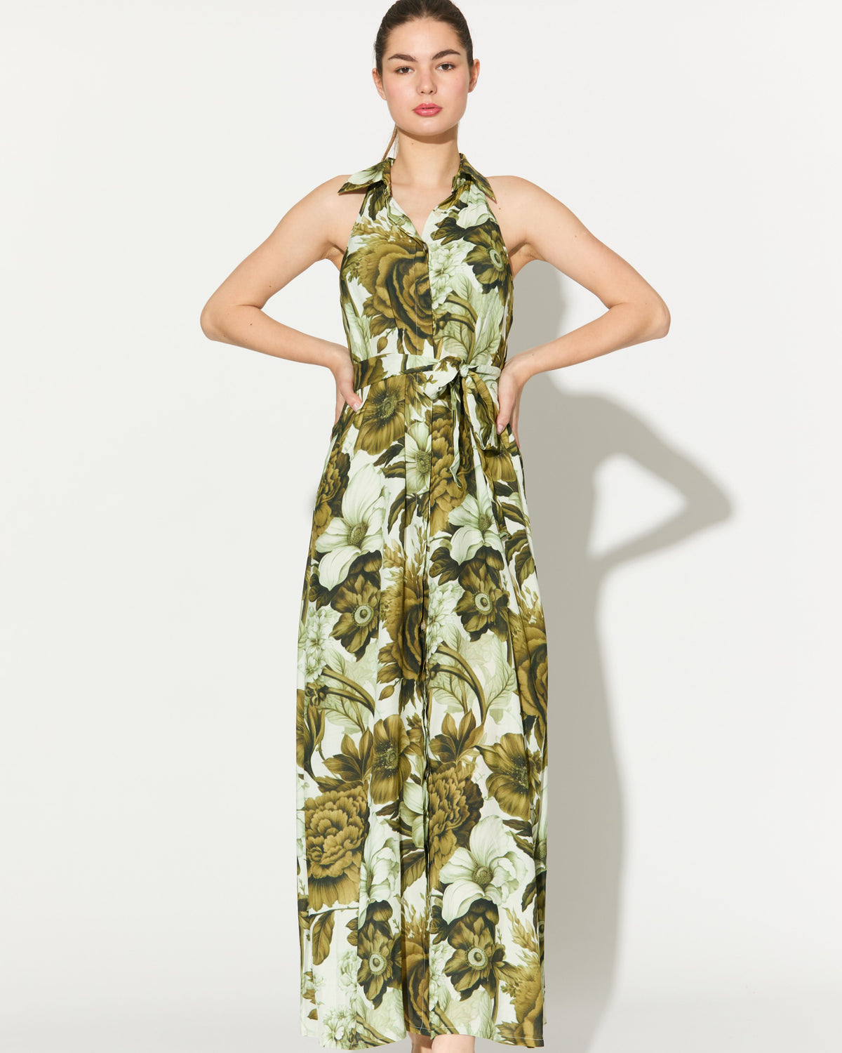 Shop CREAM AND OLIVE FLORAL SLEEVELESS SHIRT DRESS For Women ShopKoai Shop CREAM AND OLIVE FLORAL SLEEVELESS SHIRT DRESS For Women ShopKoai