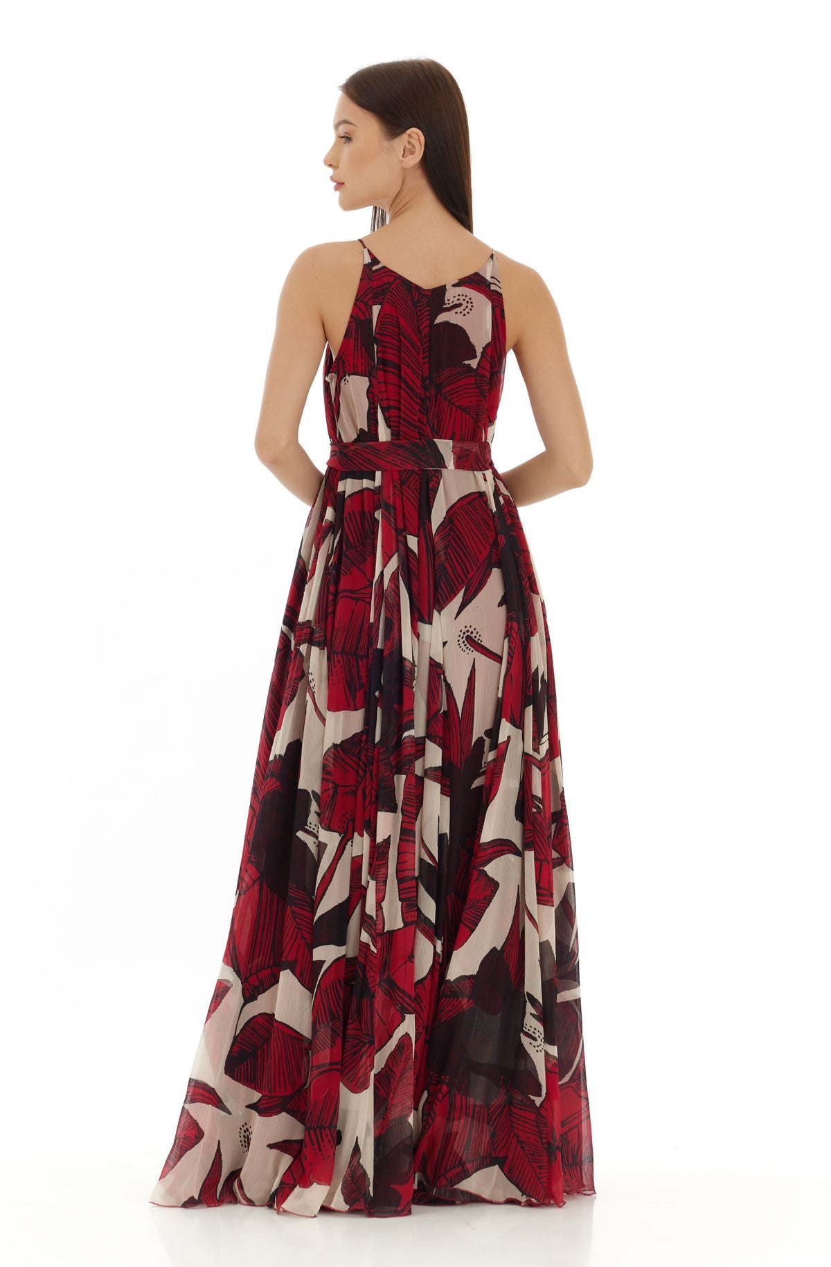 OFF WHITE & RED FLORAL LONG DRESS