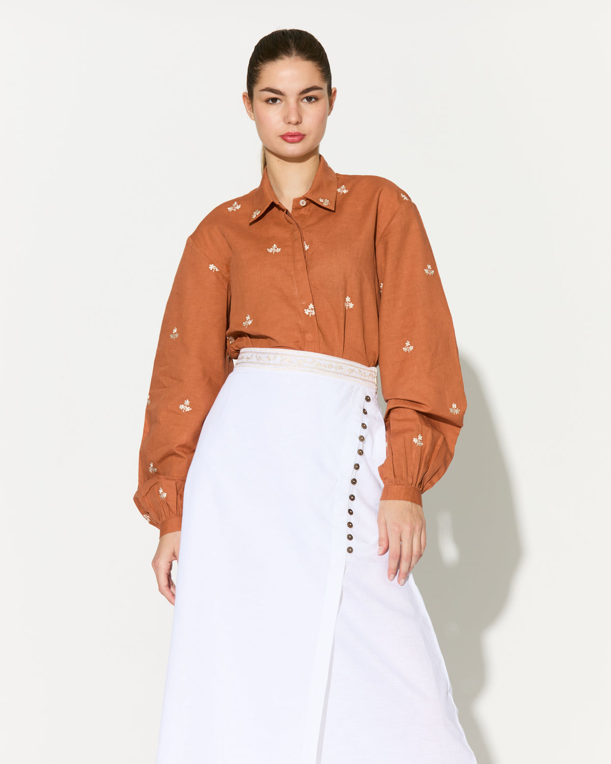 DARK ORANGE EMBROIDERED SHIRT