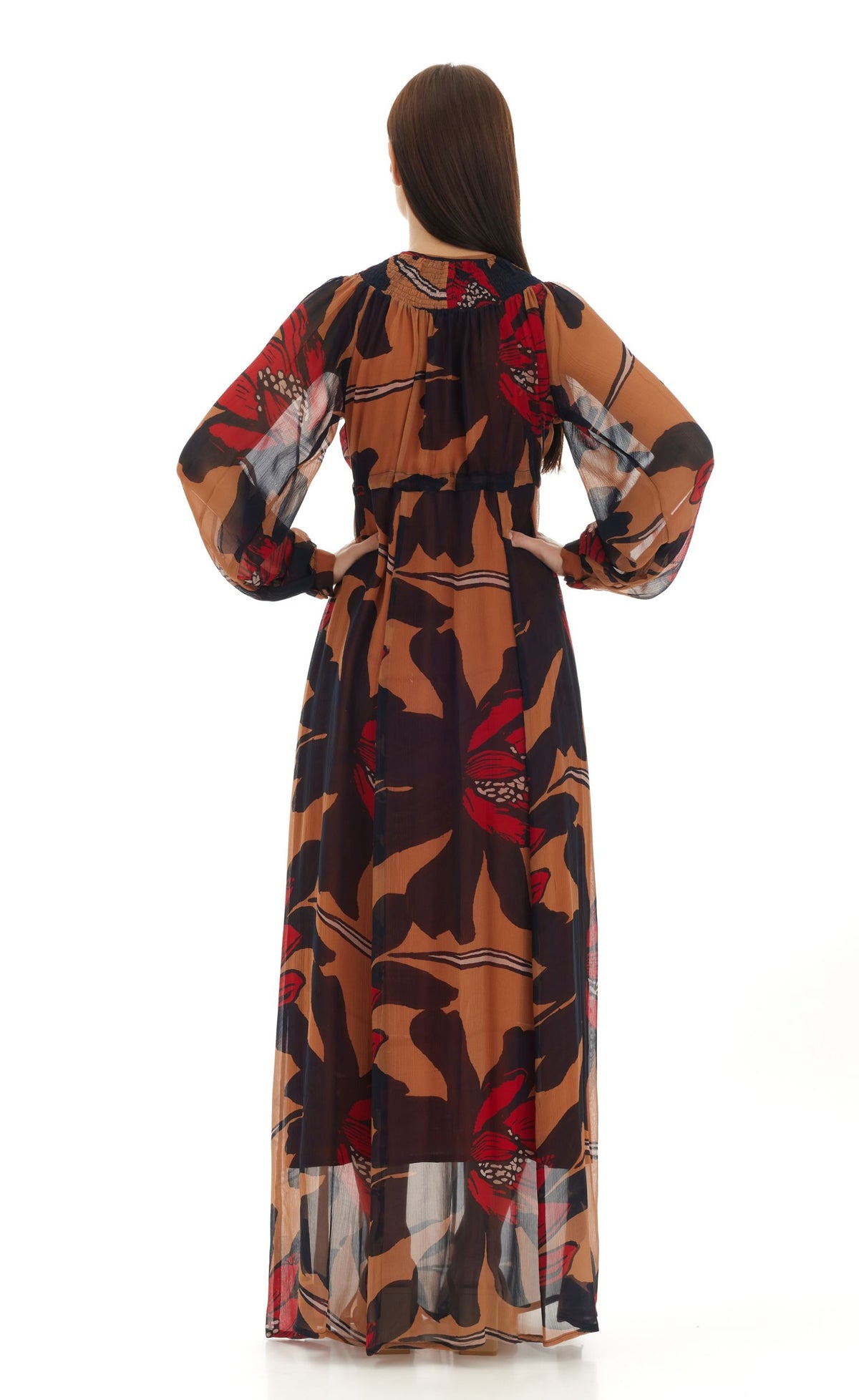 ORANGE & BROWN FLORAL KAFTAN DRESS