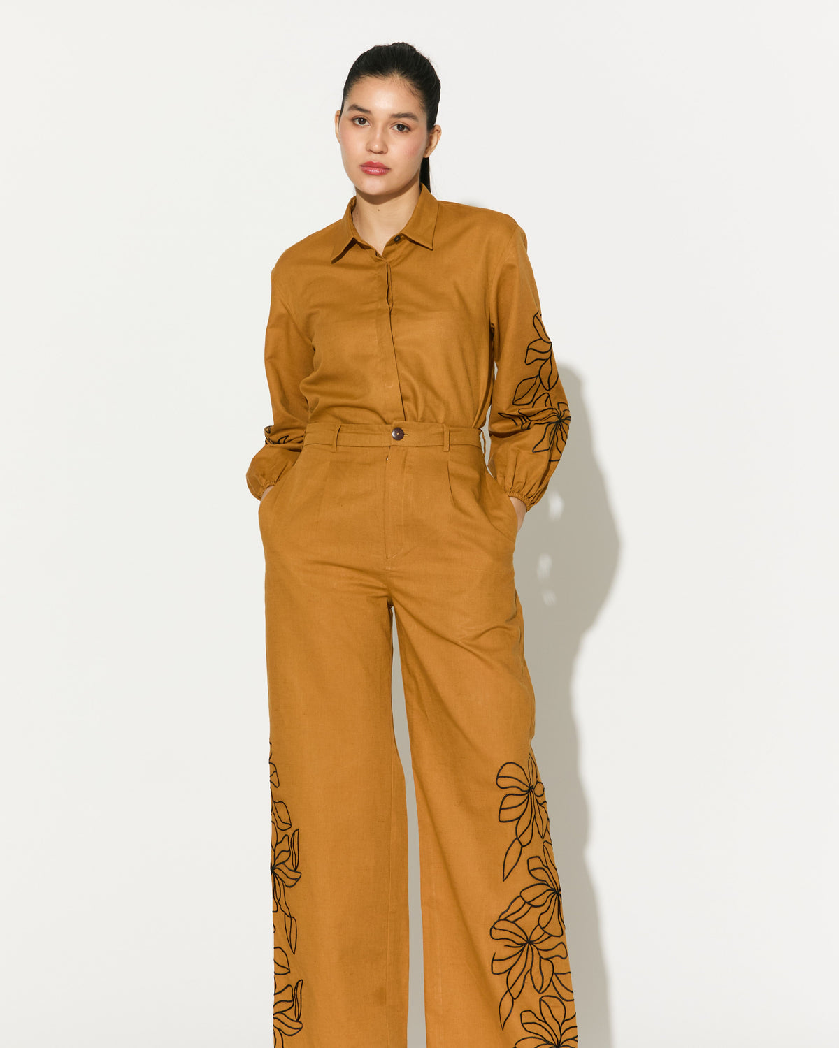 DARK MUSTARD EMBROIDERED PANTS
