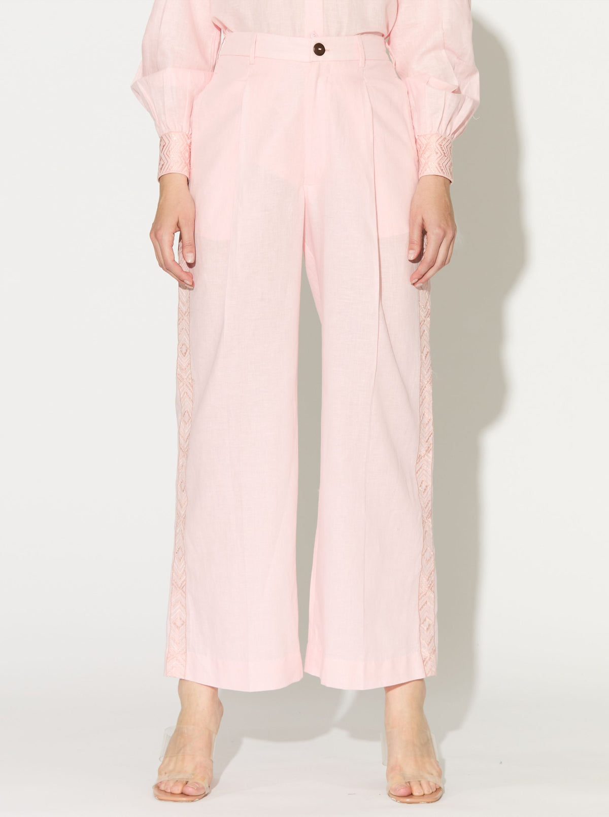 LIGHT PINK EMBROIDERED PANTS