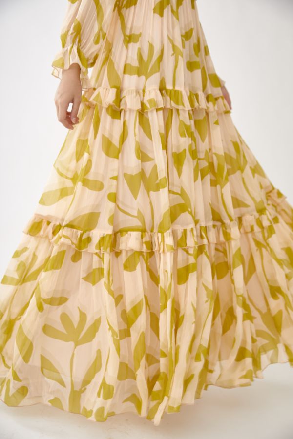 PEACH AND MUSTARD FLORAL THREE LAYER DRESS