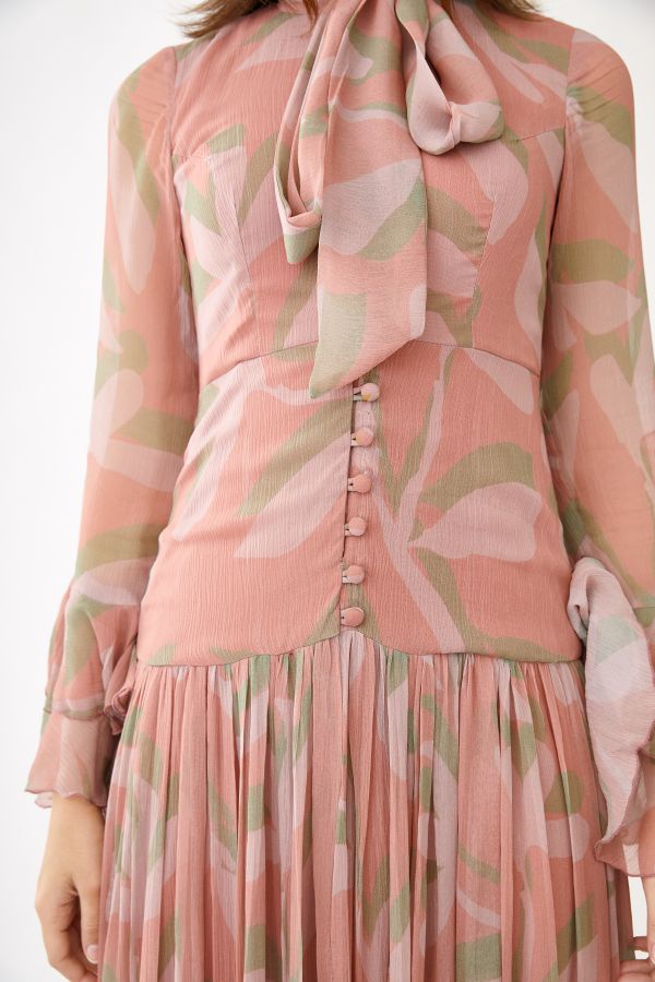 PINK, PEACH AND OLIVE FLORAL DUAL TONE DRESS