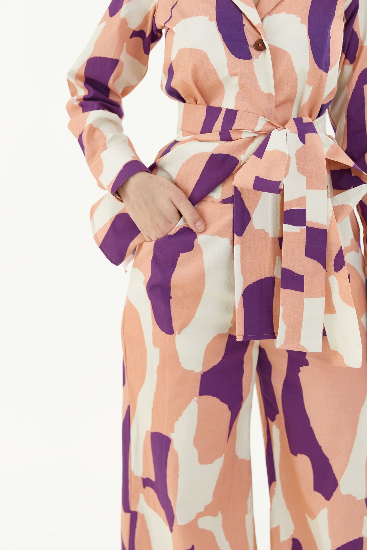 PURPLE, WHITE AND ORANGE ABSTRACT PANTS