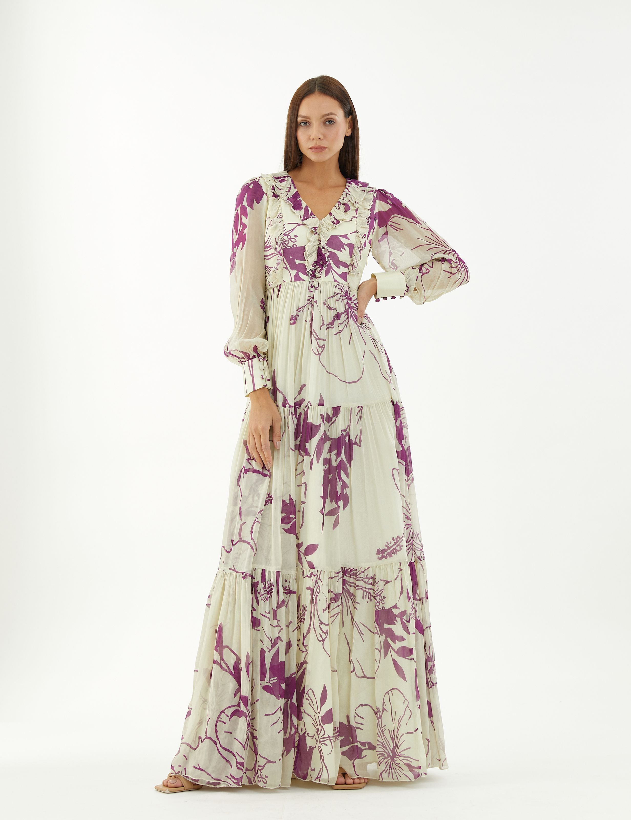WHITE AND PURPLE FLORAL LONG DRESS – ShopKoai WHITE AND PURPLE FLORAL LONG DRESS – ShopKoai