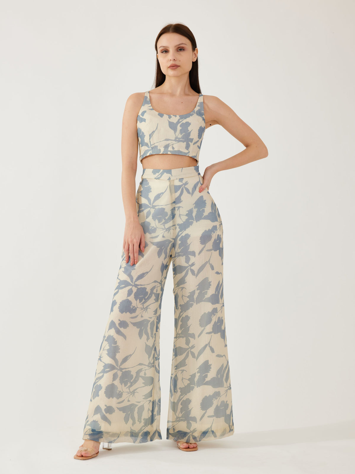 CREAM AND BLUE FLORAL BUSTIER