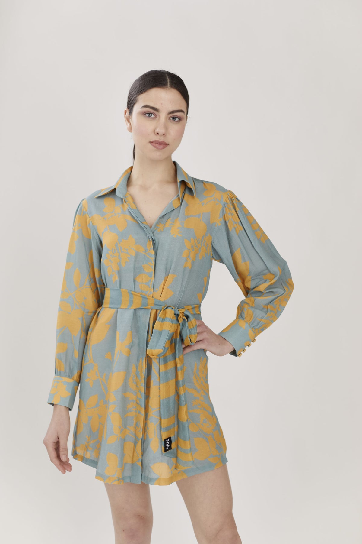BLUE AND MUSTARD FLORAL LONG SHIRT