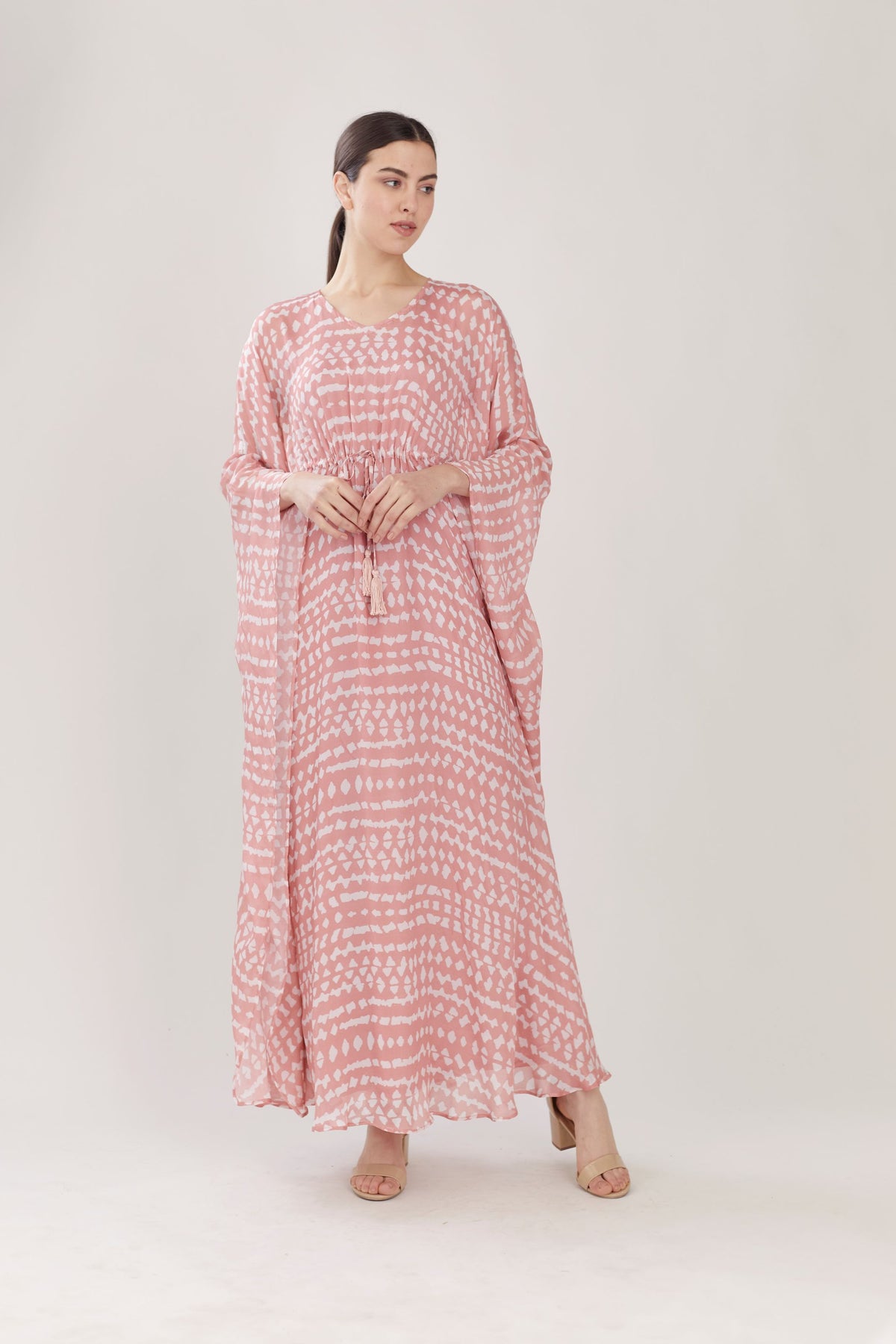 PINK AND WHITE ABSTRACT KAFTAN